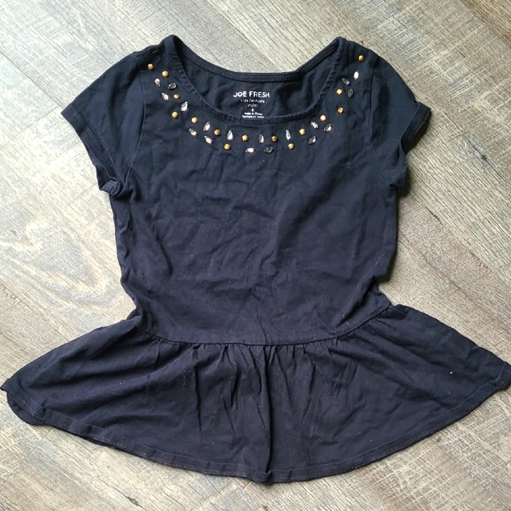 🟢Joe Fresh Black Peplum Top with Gold Studs Girls Size 8